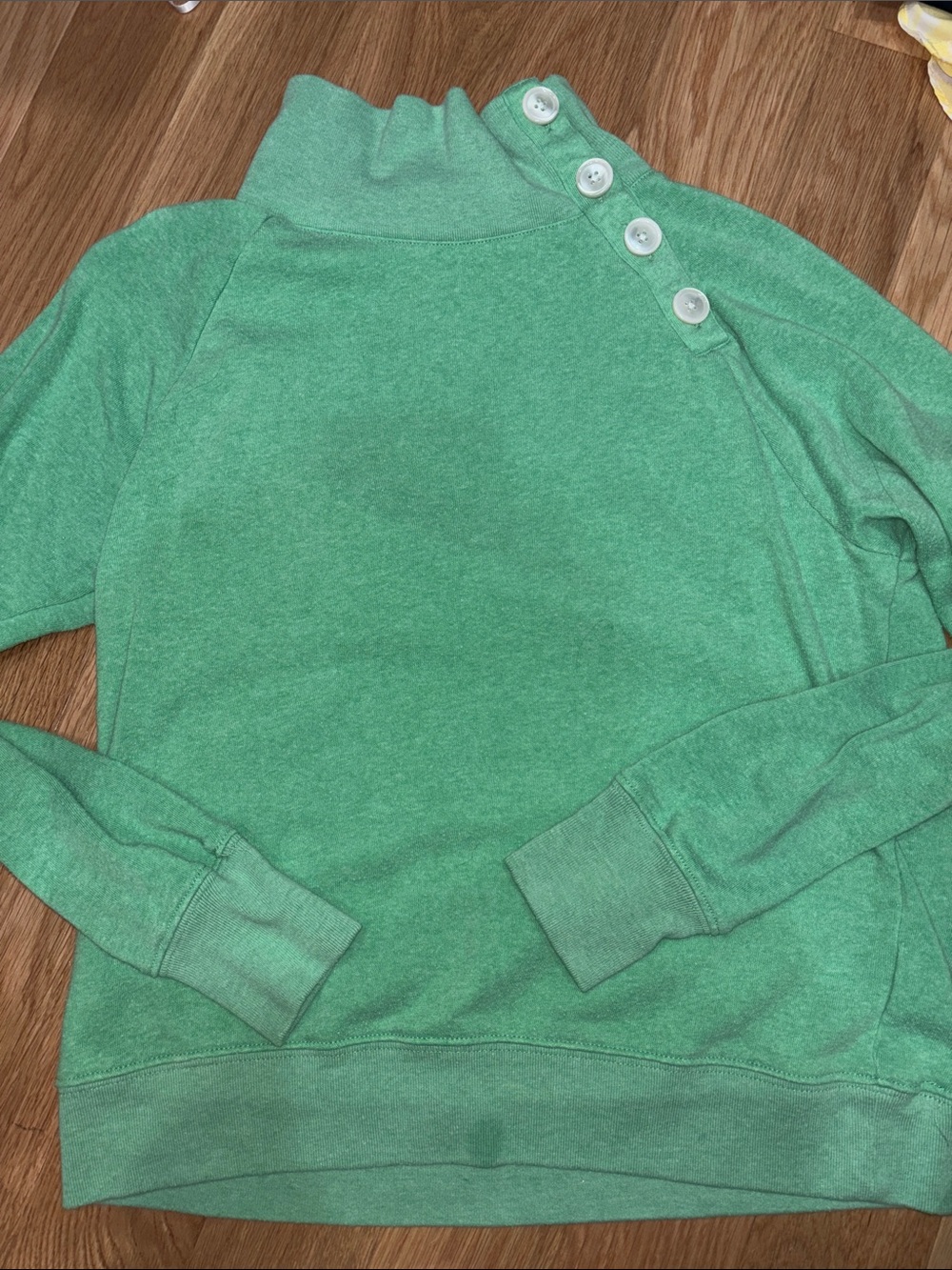 J. Crew Green Button-Shoulder Turtleneck Sweater